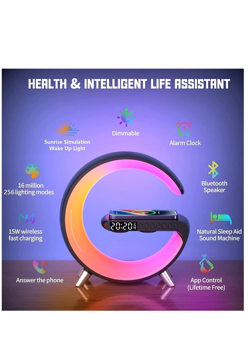 ELTRAZONE - Wireless Charger Atmosphere Lamp, RGB Color Changing Mood Light with Time Display, 256 Modes and 16 Million Light Colors, Bluetooth Speaker Desk Lamp with Alarm Clock, Ideal Choice for Friends - Image 1