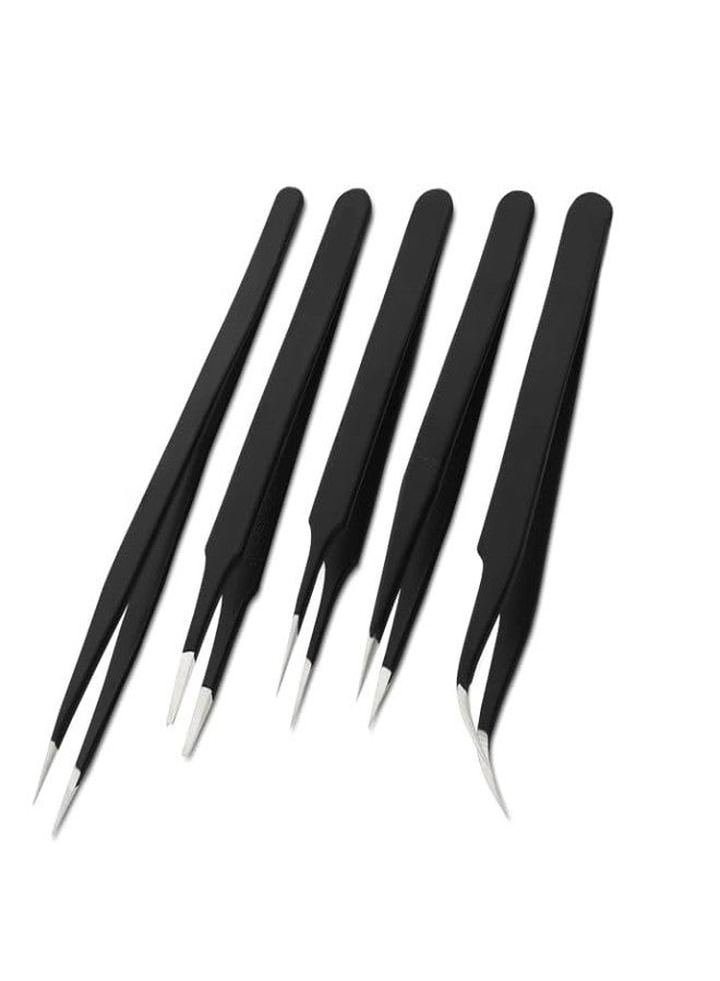 TOOLBUX ESD Multifunction Upgraded Anti-Static Professional Tweezers for Eyebrows Women Splinter Ingrown Hair Removal Electronic Repairing Soldering Crafting Tool Kit (Pack of 5 Pieces) - Image 2