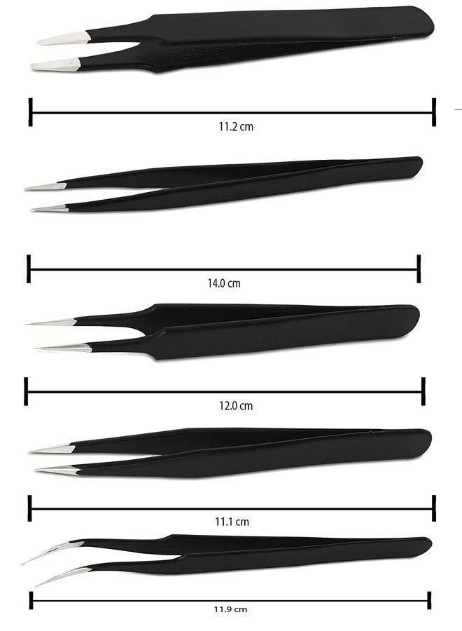 TOOLBUX ESD Multifunction Upgraded Anti-Static Professional Tweezers for Eyebrows Women Splinter Ingrown Hair Removal Electronic Repairing Soldering Crafting Tool Kit (Pack of 5 Pieces) - Image 4