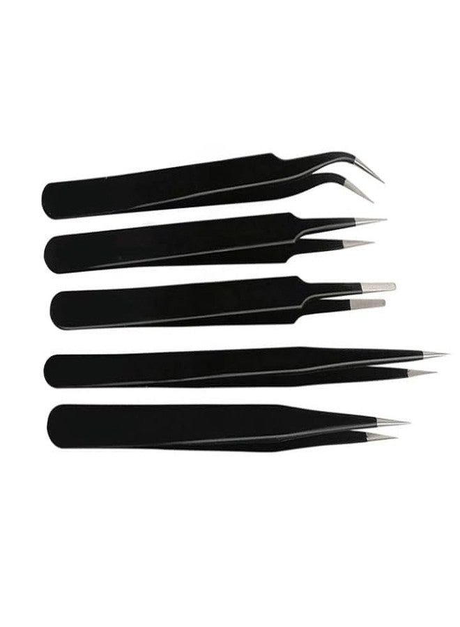 TOOLBUX ESD Multifunction Upgraded Anti-Static Professional Tweezers for Eyebrows Women Splinter Ingrown Hair Removal Electronic Repairing Soldering Crafting Tool Kit (Pack of 5 Pieces) - Image 5