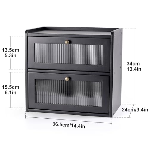 Sunhoo Bread Box for Kitchen Countertop Wooden Bread Storage Container Bin 2 Layer Breadbox Holder Large Capacity Keeper Vintage Farmhouse Food Organizer Pantry Shelf Acrylic Window（Black） - Image 2