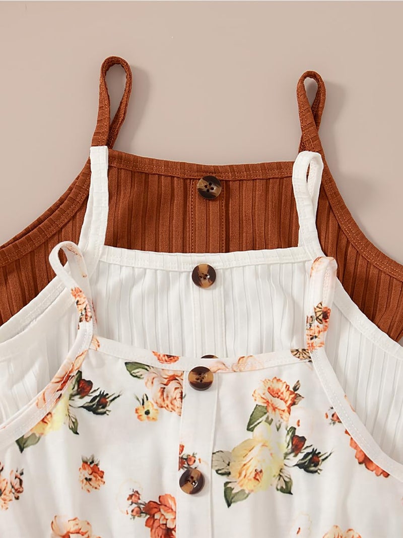 VARMILO Girls Dresses Toddler Girls Dress 3-Pack Summer Casual Party Print Skater Dress Sundress Size 2-3Years Brown - Image 4