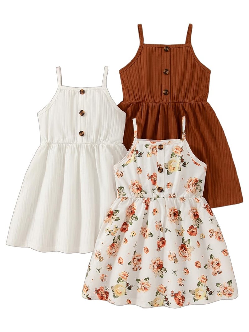VARMILO Girls Dresses Toddler Girls Dress 3-Pack Summer Casual Party Print Skater Dress Sundress Size 2-3Years Brown - Image 1