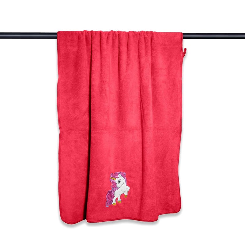 MAXOSHINE Microfiber Kids Bath Towels Quick Dry Super Absorbent Super Soft Bath Towel for Babies ToddlerBaby Towel for Boys and Girls Red Unicorn Design Pack of 1 - Image 3
