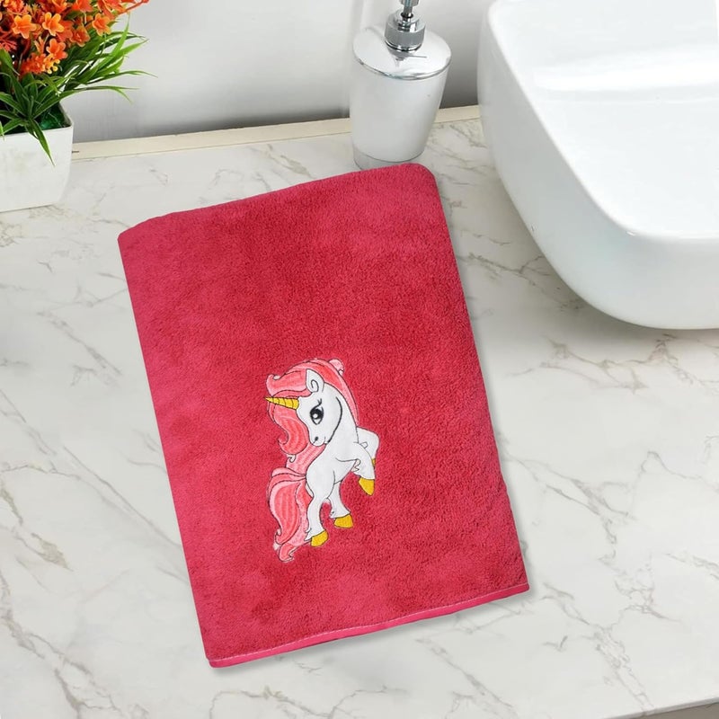 MAXOSHINE Microfiber Kids Bath Towels Quick Dry Super Absorbent Super Soft Bath Towel for Babies ToddlerBaby Towel for Boys and Girls Red Unicorn Design Pack of 1 - Image 1