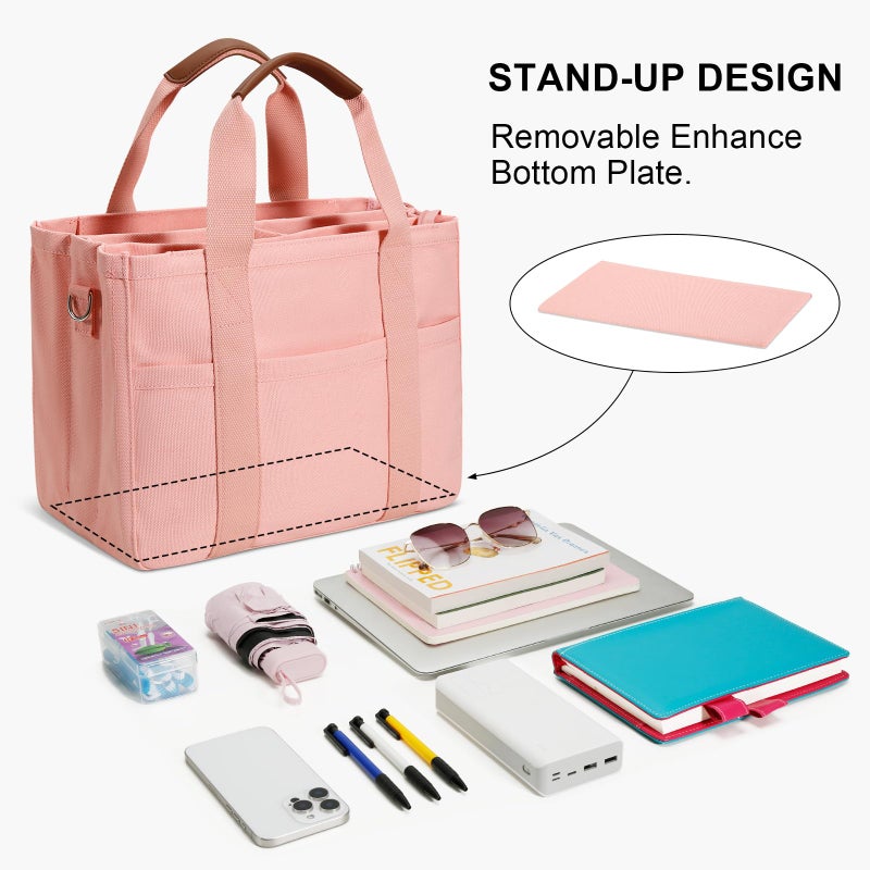 KKXIU Oversize Canvas Tote Bag for Women with Zipper and Compartments - Pink - Image 5