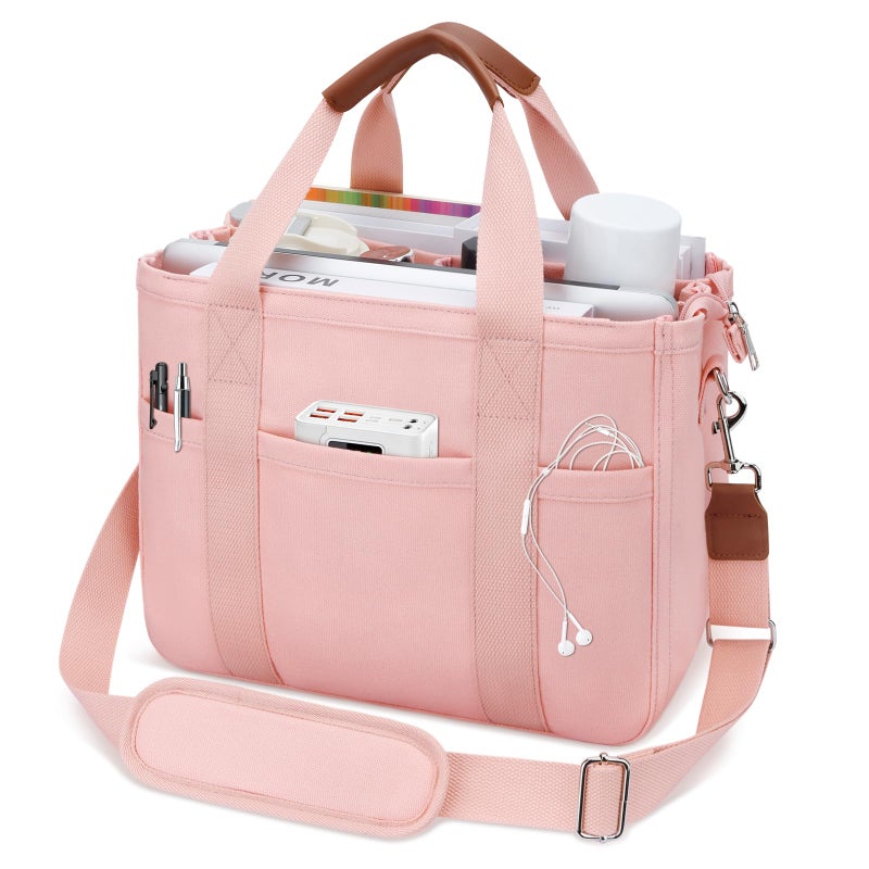 KKXIU Oversize Canvas Tote Bag for Women with Zipper and Compartments - Pink - Image 1