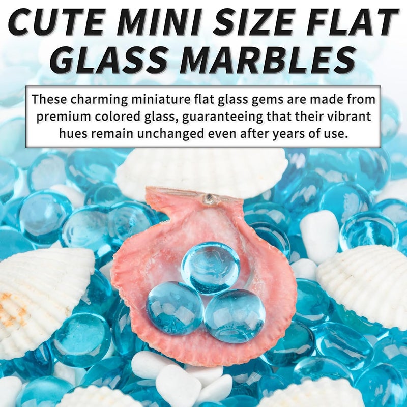 Foncomy 1 LB Sea Blue Flat Glass Beads, 160-180PCS Small Glass Marbles, Mini Flat Round Pebbles for Vase Filler and Floral, Fish Tank Rocks Decorative Gemstones for Home and Aquarium Décor - Image 5