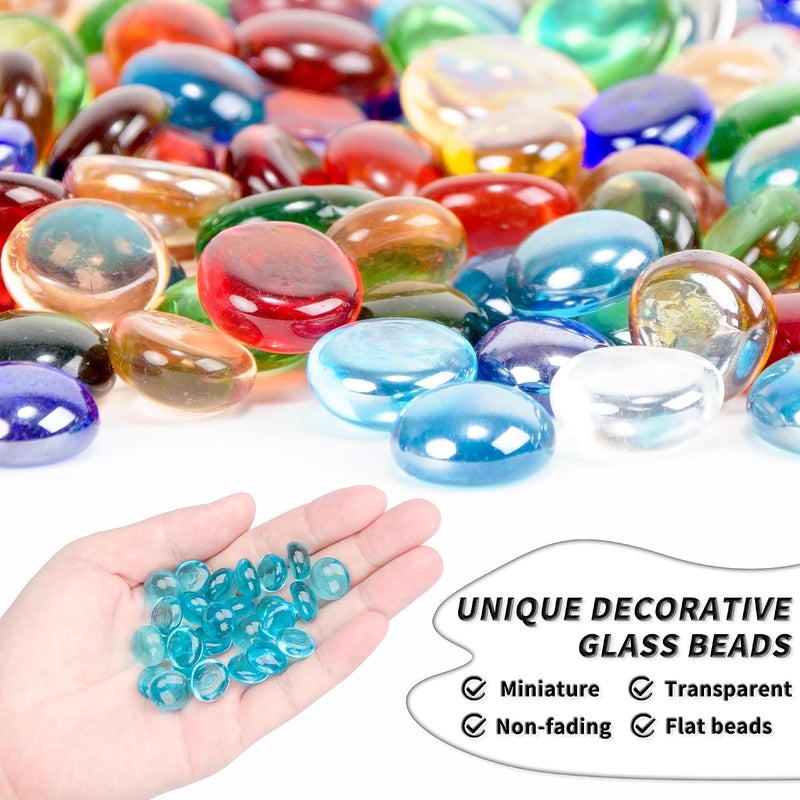 Foncomy 1 LB Sea Blue Flat Glass Beads, 160-180PCS Small Glass Marbles, Mini Flat Round Pebbles for Vase Filler and Floral, Fish Tank Rocks Decorative Gemstones for Home and Aquarium Décor - Image 3