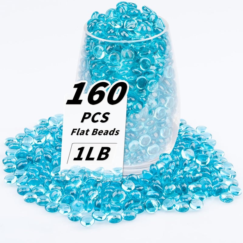 Foncomy 1 LB Sea Blue Flat Glass Beads, 160-180PCS Small Glass Marbles, Mini Flat Round Pebbles for Vase Filler and Floral, Fish Tank Rocks Decorative Gemstones for Home and Aquarium Décor - Image 1