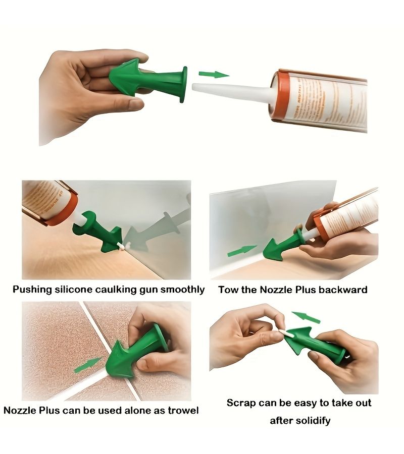 5pcs Caulking Tool Kit With 3 Green Nozzles For Kitchen Bathroom Window Sealing - Image 2