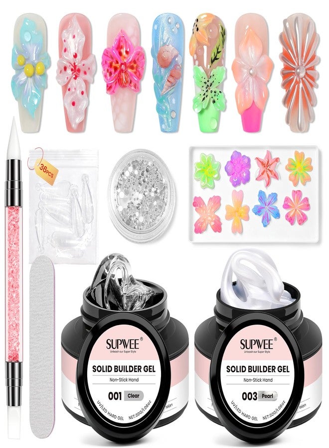 SUPWEE 3D Molding Gel for Nail Art, 30g Clear & Pearl White Non-Sticky Hand Sculpting Solid Builder Gel for Nail Art Sculpture Carving Extension Manicure at Home - Image 1