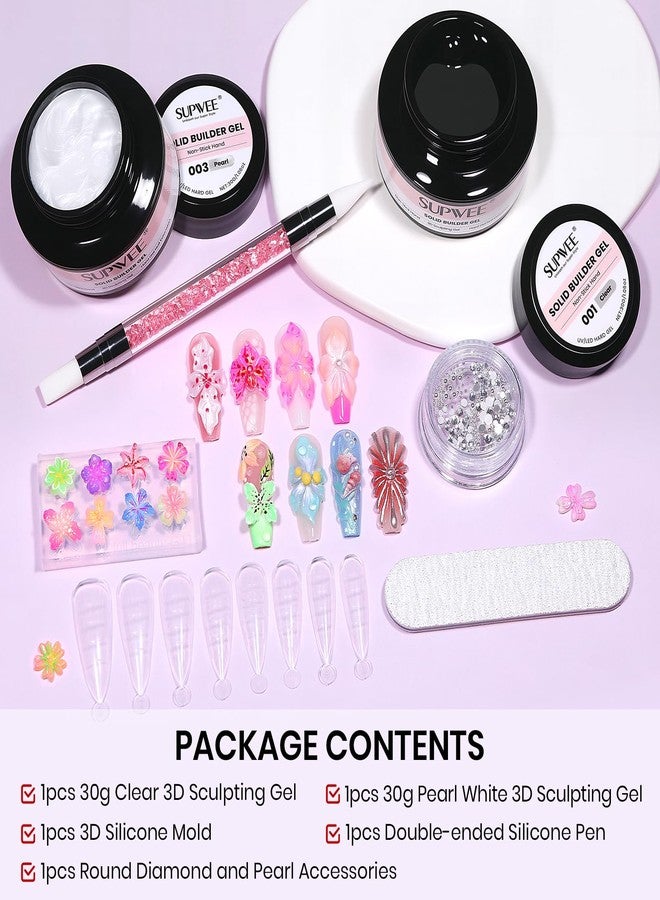 SUPWEE 3D Molding Gel for Nail Art, 30g Clear & Pearl White Non-Sticky Hand Sculpting Solid Builder Gel for Nail Art Sculpture Carving Extension Manicure at Home - Image 2