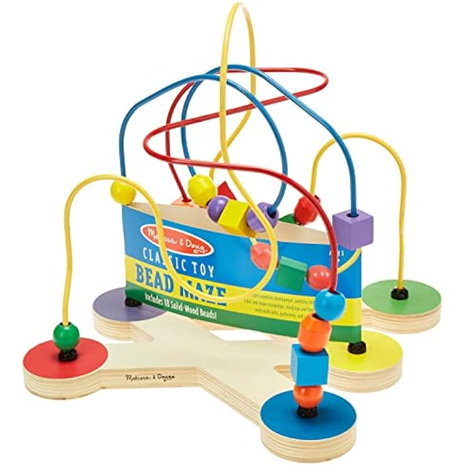 BEAD MAZE – WOODEN TODDLER TOY WITH COLORFUL BEADS ON WIRE TRACKS – EDUCATIONAL GIFT FOR EARLY LEARNING, FINE MOTOR SKILLS & VISUAL TRACKING FOR KIDS AGES 12 MONTHS & UP | MD2281 - Image 1