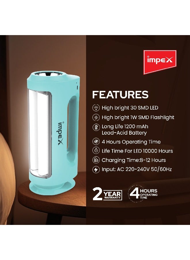Impex - Rechargeable Emergency Lantern, LED Flash Light | 30 SMD High Bright LED,4 Hours Working, Suitable for Power Outages(Blue) - Image 1