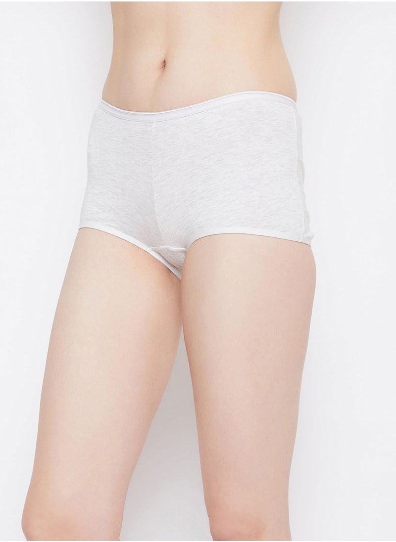 Clovia - Clovia Mid Waist Boyshorts Panty In Light Grey - Cotton - Image 1