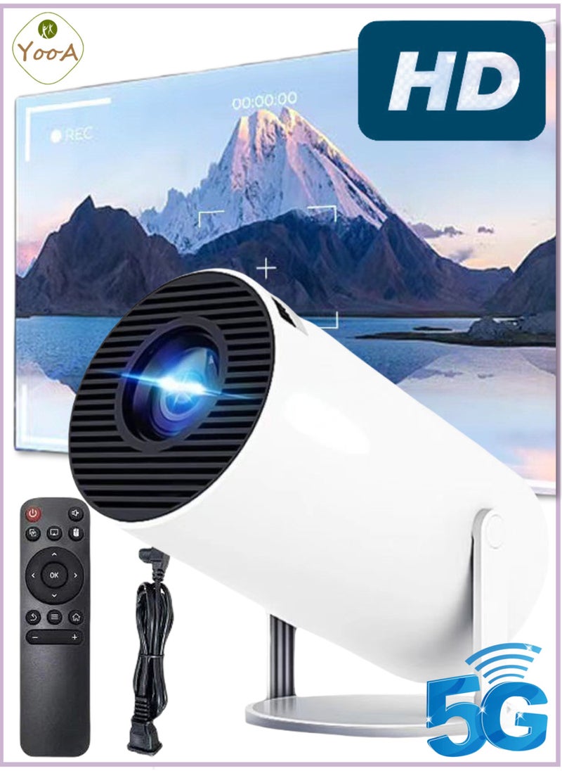 YooA 180° rotation HY300 Android 5G Wifi Smart Portable Projector | 1280 720P  Full HD Office Home Theater Video Mini Projector, Outdoor Movie Projector Compatible with Phone,Optical specifications (White)  - Image 1