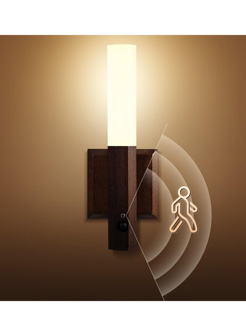 Motion Sensor Light Indoor, Stick on Motion Wall Light Wooden Wall Sconce Wooden LED Wall Sconce Indoor Rechargeable Wooden Wall Light for Hallway, Stair, Closet, Shelf, Bathroom, Kitchen - Image 1