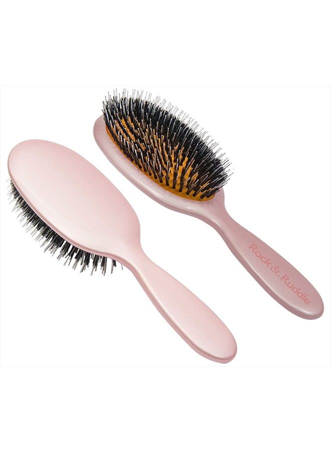 Rock & Ruddle Natural Mixed Boar Bristle Hair Brush for Women and Kids (Large 8.3") - Perfect for Wet or Dry Hair, Detangling Smoothing Blowdrying - Designed & Made in UK - Rose Gold Design - Image 1