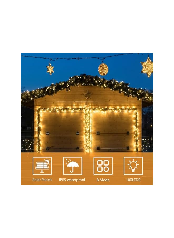 The Bros Solar Christmas Lights Outdoor, 100LED 12M Solar String Lights Outdoor Waterproof, Green Wire Solar Christmas Tree Lights with 8 Lighting Modes For Party Garden Christmas Decorations (Warm White)  - Image 3