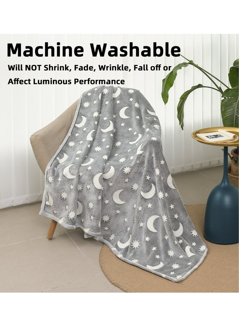 Teuuea Glow in the Dark Blanket for Kids, 150x120CM, Throw Blankets Super Cozy Warm Plush Soft Flannel Blanket Girls Boys Birthday Gifts (Grey) - Image 4
