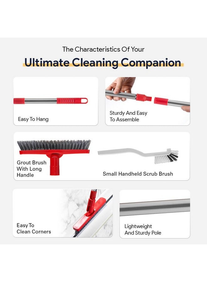 Fox Trot Foxtrot Living Grout Brush with Long Handle & Handheld Stiff Bristle Scrubber, V-Shaped Cleaner with Telescopic Handle for Easy Cleaning & Storage - Tile Floor Cleaning Brush - Image 2