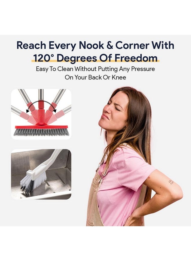 Fox Trot Foxtrot Living Grout Brush with Long Handle & Handheld Stiff Bristle Scrubber, V-Shaped Cleaner with Telescopic Handle for Easy Cleaning & Storage - Tile Floor Cleaning Brush - Image 3