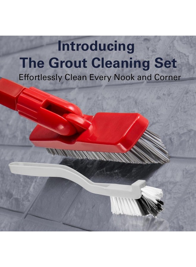 Fox Trot Foxtrot Living Grout Brush with Long Handle & Handheld Stiff Bristle Scrubber, V-Shaped Cleaner with Telescopic Handle for Easy Cleaning & Storage - Tile Floor Cleaning Brush - Image 1