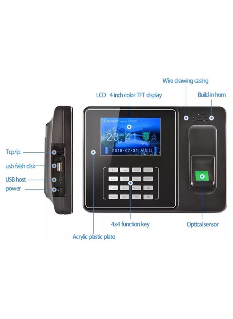 Witeasy A9 Fingerprint Biometric Time Attendance System - Large Color Screen, Real-Time Tracking, Employee Time Clock with Advanced Fingerprint Recognition, USB Data Export & Reporting