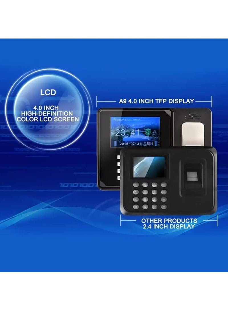 Witeasy A9 Fingerprint Biometric Time Attendance System - Large Color Screen, Real-Time Tracking, Employee Time Clock with Advanced Fingerprint Recognition, USB Data Export & Reporting