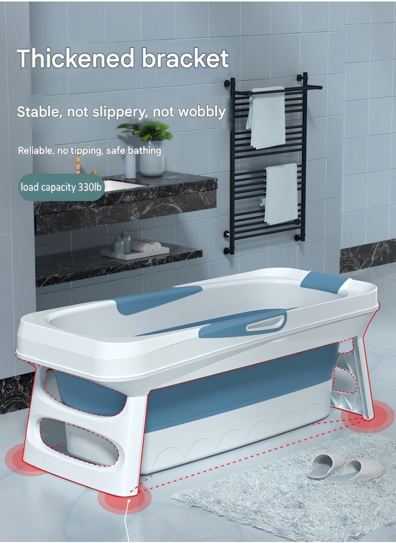Foldable Bathtub for Adults and Kids, Portable Bathtub with Heat Preserving Cover, Comfortable Headrest and Foot Massage Rollers, Easy to Fold and Store, Perfect for Small Spaces - Blue