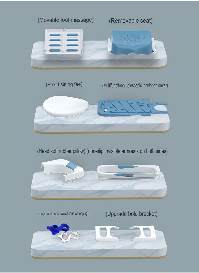 Foldable Bathtub for Adults and Kids, Portable Bathtub with Heat Preserving Cover, Comfortable Headrest and Foot Massage Rollers, Easy to Fold and Store, Perfect for Small Spaces - Blue
