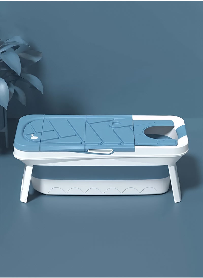 Foldable Bathtub for Adults and Kids, Portable Bathtub with Heat Preserving Cover, Comfortable Headrest and Foot Massage Rollers, Easy to Fold and Store, Perfect for Small Spaces - Blue
