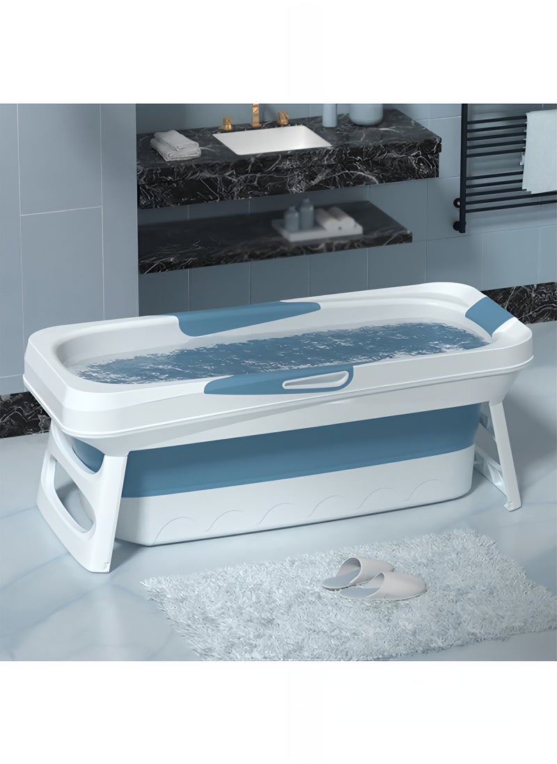 Foldable Bathtub for Adults and Kids, Portable Bathtub with Heat Preserving Cover, Comfortable Headrest and Foot Massage Rollers, Easy to Fold and Store, Perfect for Small Spaces - Blue