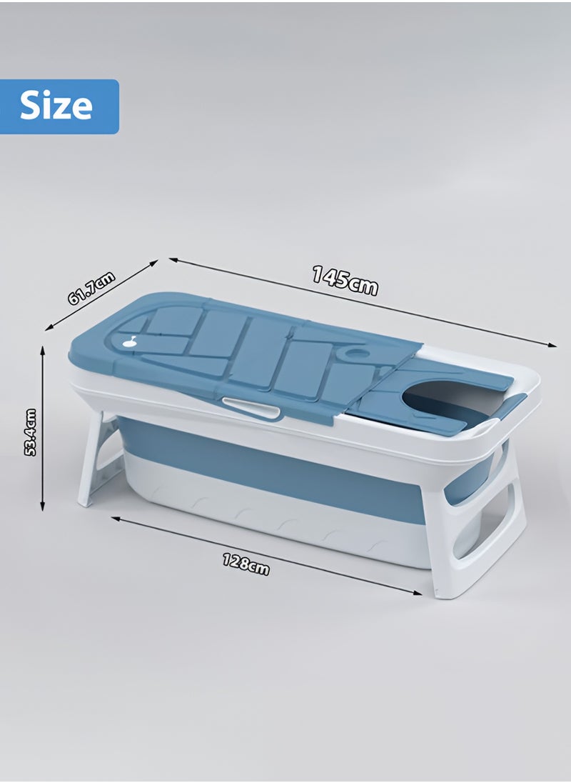 Foldable Bathtub for Adults and Kids, Portable Bathtub with Heat Preserving Cover, Comfortable Headrest and Foot Massage Rollers, Easy to Fold and Store, Perfect for Small Spaces - Blue