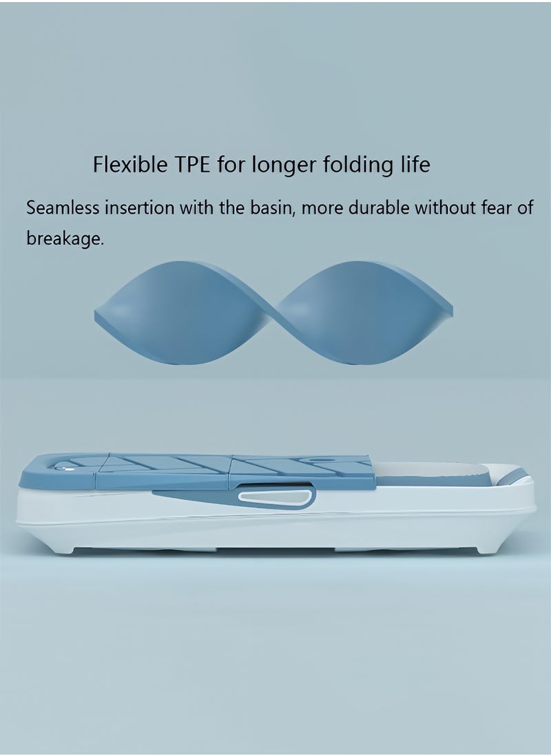 Foldable Bathtub for Adults and Kids, Portable Bathtub with Heat Preserving Cover, Comfortable Headrest and Foot Massage Rollers, Easy to Fold and Store, Perfect for Small Spaces - Blue