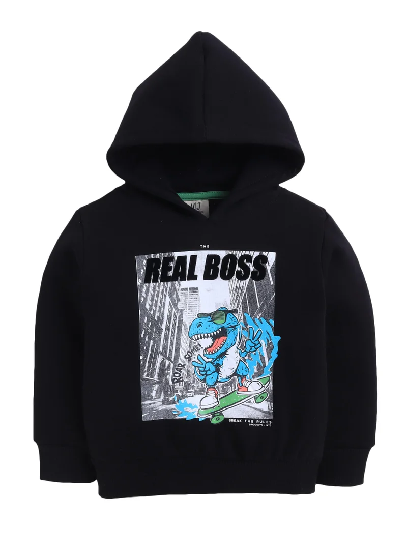 victor and jane Boys' Black Dino "REAL BOSS" Graphic Hoodie