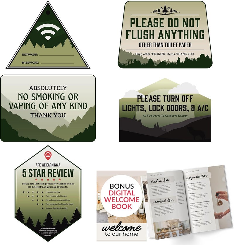 ORCA 5 Essential AirBnB Signs For Hosts | Wifi Password Sign For Home Guests, No Smoking, Do Not Flush For Bathroom Toilet, Turn Off Lights & AC, Air Bnb Vacation Rental Review Request Fridge Magnet - Image 1