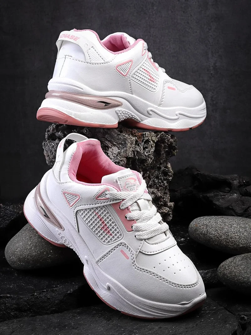 Asian Lightweight Offwhite Pink Sneakers for Women and Girls