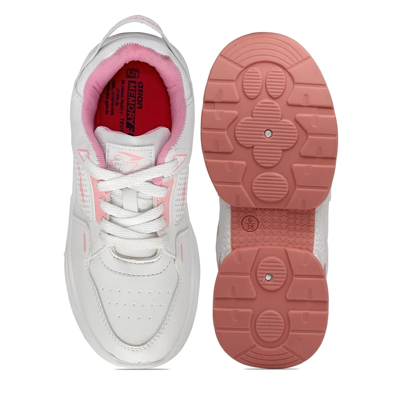 Asian Lightweight Offwhite Pink Sneakers for Women and Girls