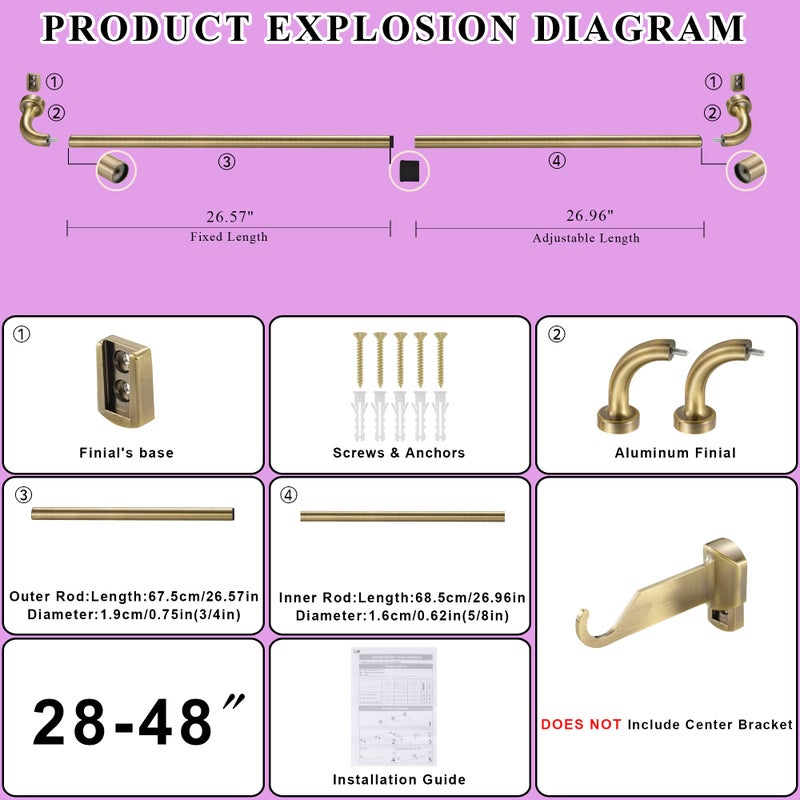 Lwiiom Antique Bronze Disc Curtain Rods, 28-48 Inches Window Curtain Rod,Adjustable Room Darkening Drapery Rod with Aluminum Finials and Brackets,Wrap Around Design - Image 5