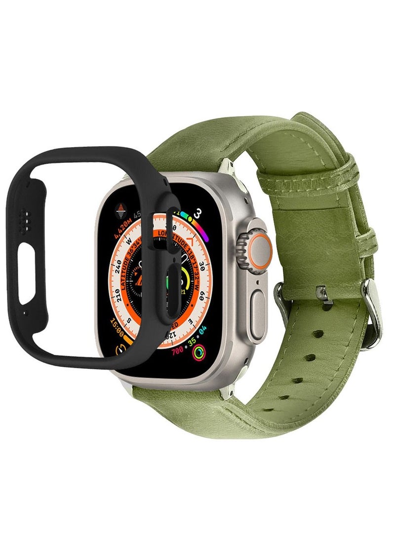 CATANES - 2 Packs For Apple Watch Band 49mm Leather Band Buckle Strap Wristband and Black Cup Holder Olive Green - Image 1
