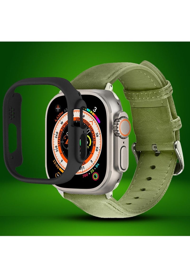 CATANES - 2 Packs For Apple Watch Band 49mm Leather Band Buckle Strap Wristband and Black Cup Holder Olive Green - Image 1