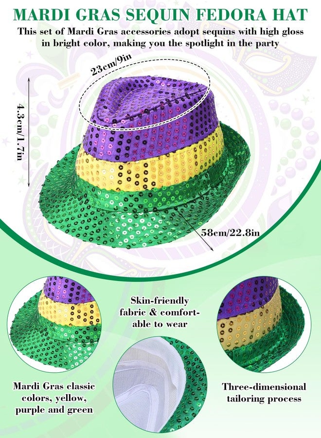 ShinyMatch 4 Pcs Mardi Gras Men's Vest Set Adult Suspenders Sequin Hat Bow Tie Accessory Set for Mardi Gras Carnival Parade (XX Large) - Image 4
