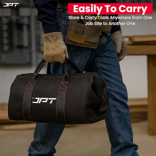 JPT 13-Inch Heavy Duty Tool Bag, Wide Mouth Tool Storage Bag, Large Capacity Tool Tote Bag for Electricians, Power Tools Organizer - Image 5