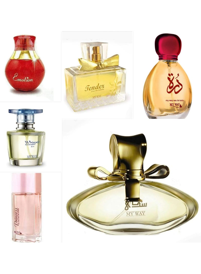 myway, a set of perfumes for women, 6 pieces, distinctive perfumes
