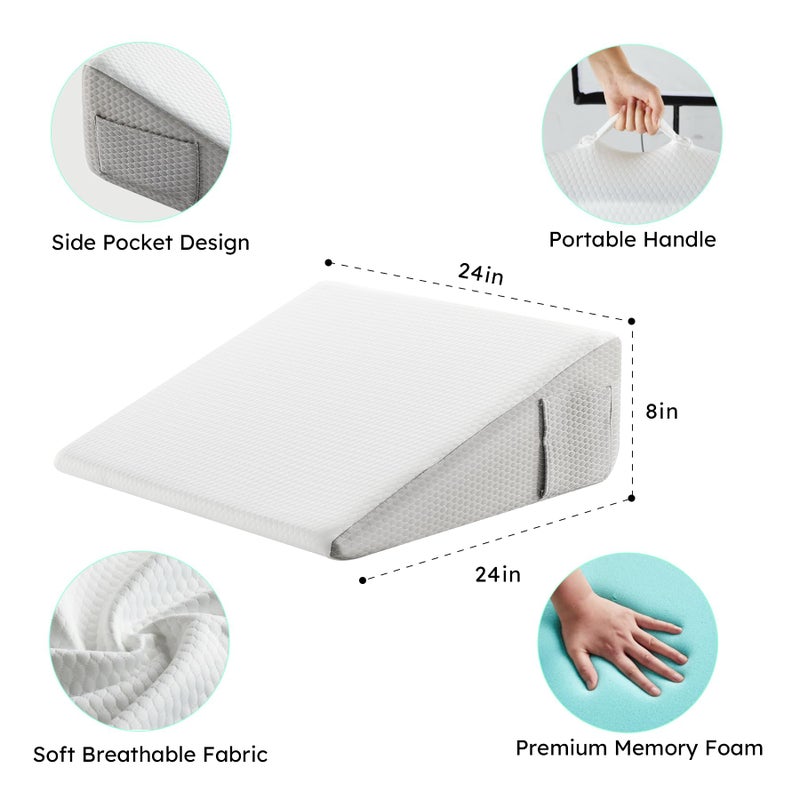 Bedluxe Wedge Pillow, 8 inch Bed Wedge Pillow, Elevated Body Pillow for Back Support, Acid Reflux, Leg, Neck Pain, Snoring, Triangle Pillow Wedge - Cooling Memory Foam Top, Dark Grey - Image 5