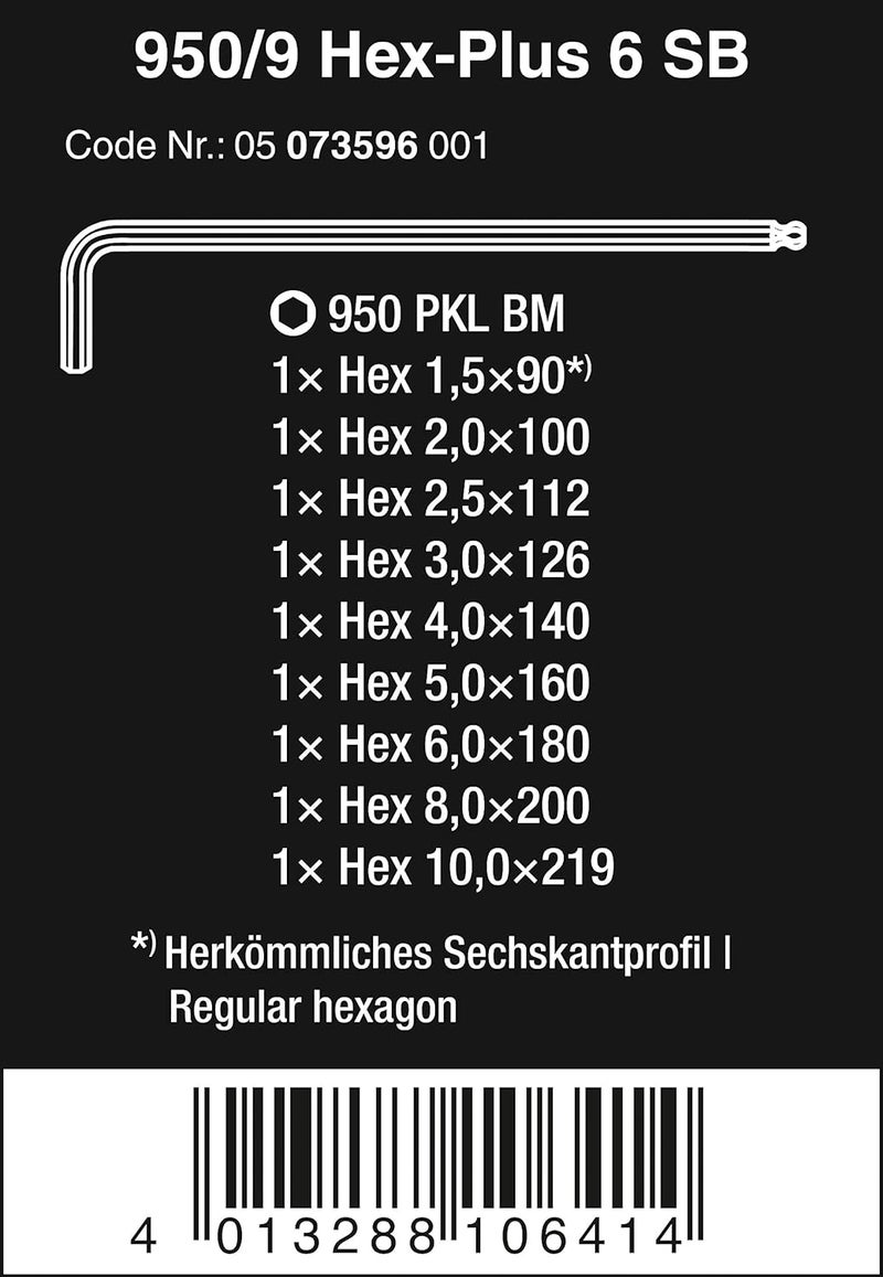 Wera WER073596 Hex Plus Ball End Hexagon Key Set - 9 Piece Metric Set - Image 2