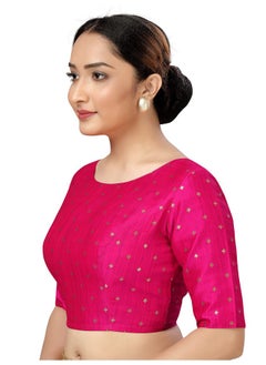Studio Shringaar Studio Shringaar Women Silky Brocade Readymade Elbow Length Sleeves Saree Blouse(Rani, 38)  - Image 2