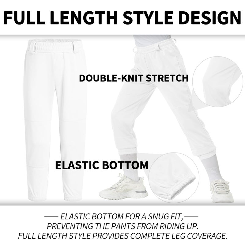 QBK Youth Toddler Baseball Pants Softball Pants Kids Tee Ball Pants for Boy Girl 2T-17Yearsï¼ˆWhite Sï¼‰ - Image 2